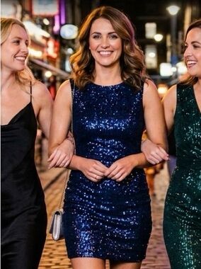 Sleeveless Sequin Party Dress in Deep Blue